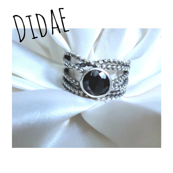 DIDAE SHABLOOL Jewelry - Vtg Didae Shablool Israel Onyx Sterling Silver Wide Band Ring Sz 8  HTF